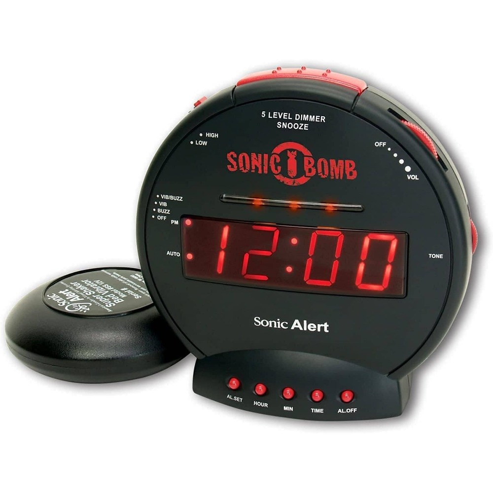 Sonic Bomb Dual Extra Loud Alarm Clock Bed Shaker Sonic Alert SBB500ss Black Red